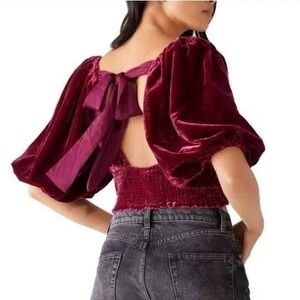Renn Fayre Free People Velvet Top‎ Burgundy Size S festive Whimsigoth